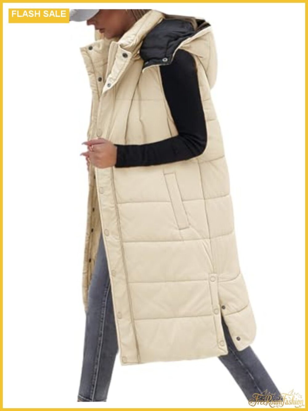 Women's Long Quilted Puffer Vest Full-Zip Hooded Sleeveless Warm Gilet